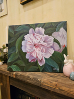 Картина авторская маслом на холсте 33х41 см на стену для интерьера "Розовый пион"