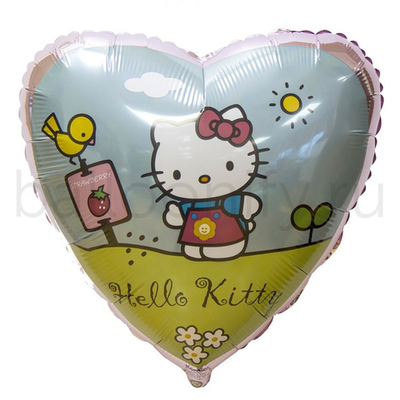 Фольгированная фигура, сердце, Hello Kitty в саду/FM,18"/46СМ