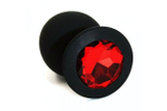 Средняя черная пробка с красным кристаллом ONJOY Silicone Collection (Цвет: черный)