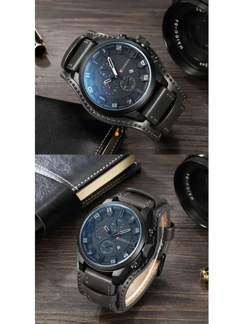 Часы наручные кварцевые CURREN на кожаном ремешке, черный W8420-03
