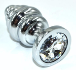 Серебристая анальная пробка из нержавеющей стали с прозрачным кристаллом - 8,8 см. (Цвет: прозрачный)