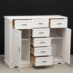 Комод белый с 7 ящиками и 2 дверцами Харви из массива сосны с филенкой для спальни и кухни в викторианском стиле, комод деревянный для вещей и одежды на ножках напольный