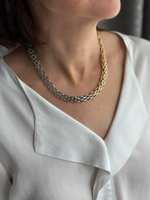 Цепь биколор золото и серебро с двумя кольцами