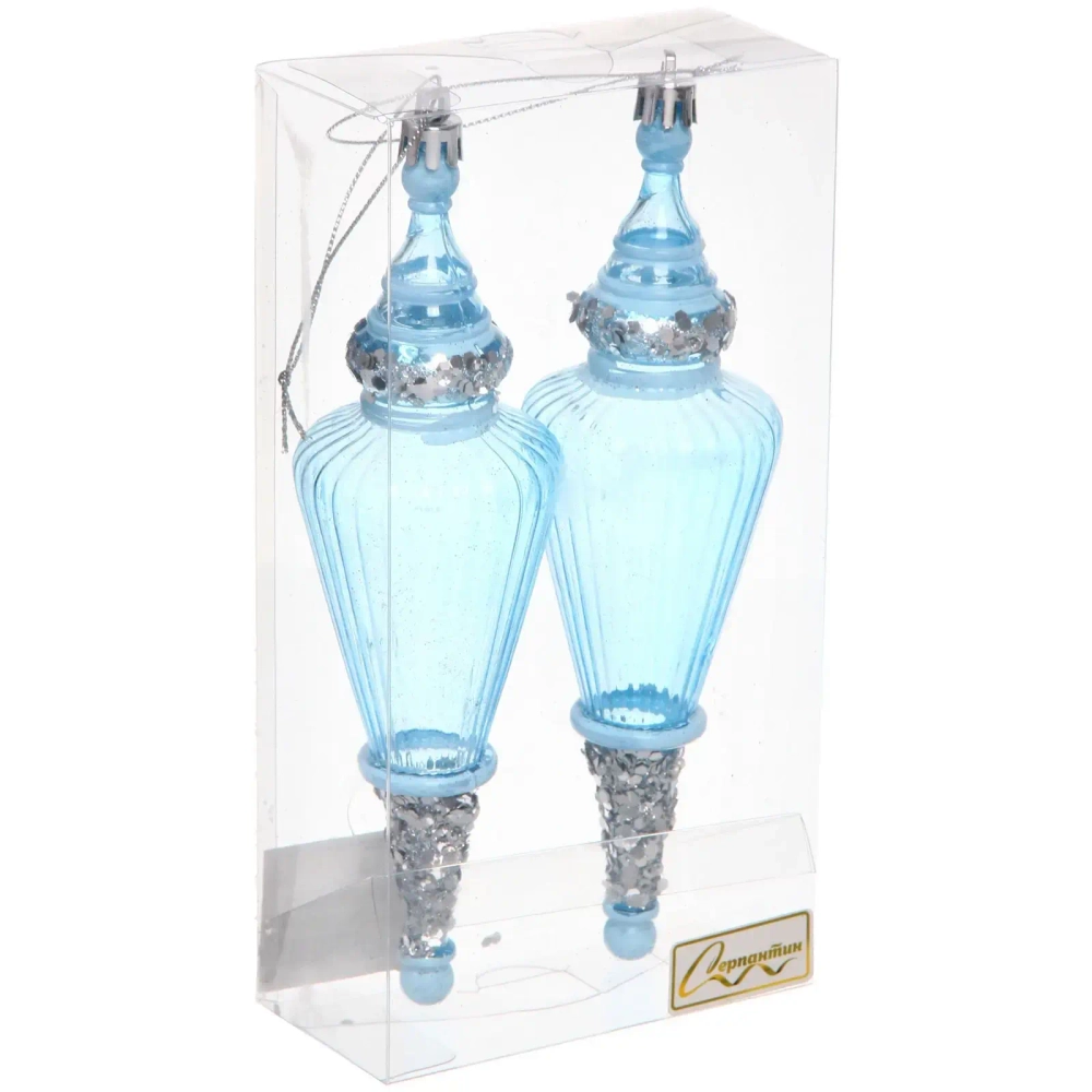 Елочные игрушки «Сияющий кристалл» 5,2*5,2*19 см (набор 2 шт), Голубой