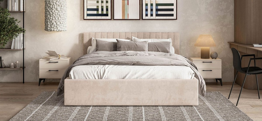 Ронда Кровать+ПМ 160 Велюр Монолит латте