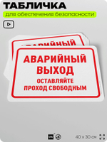 Табличка для обеспечения безопасности "Аварийный выход, оставляйте проход свободным", для офиса, по охране труда для предприятия, организаций, 40х30 см, Silver Plane x Айдентика Технолоджи