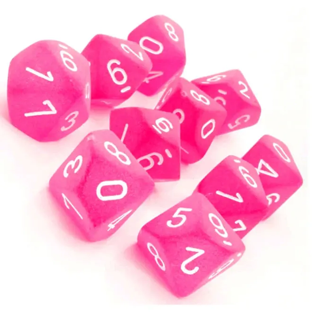Chessex 10-D10 set Frosted Pink/White