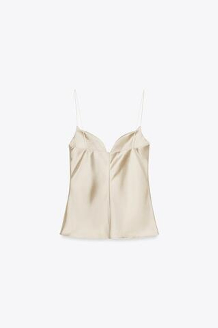 ZARA АТЛАСНЫЙ ТОП НА ТОНКИХ БРЕТЕЛЯХ, БЕЖЕВЫЙ
