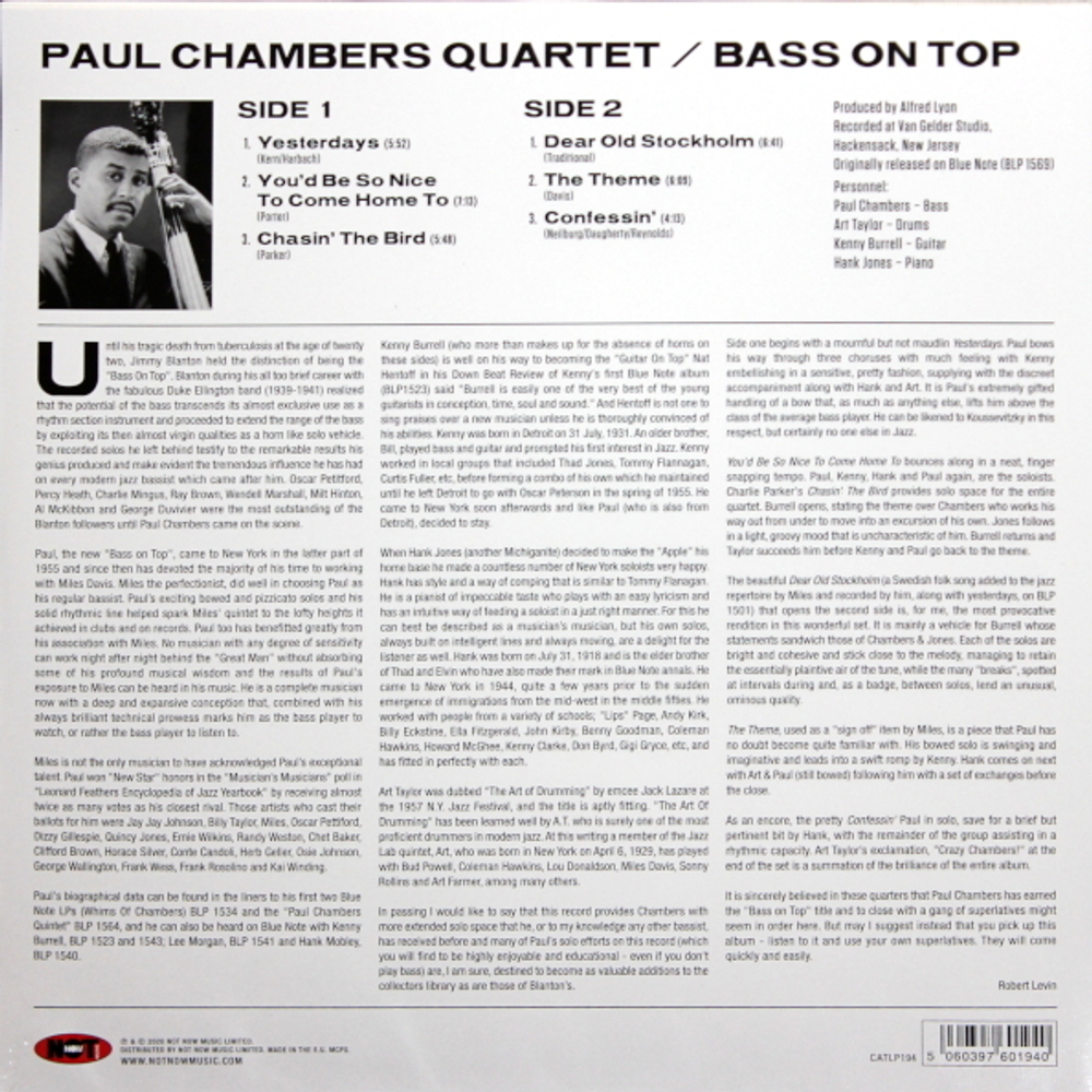 Paul Chambers Quartet / Bass On Top (LP)