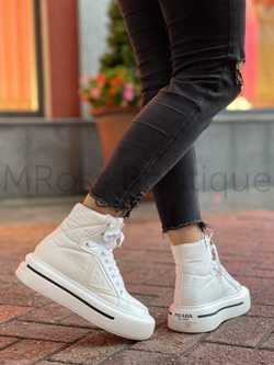 Высокие белые кроссовки Prada Macro Re-Nylon (Прада Макро)