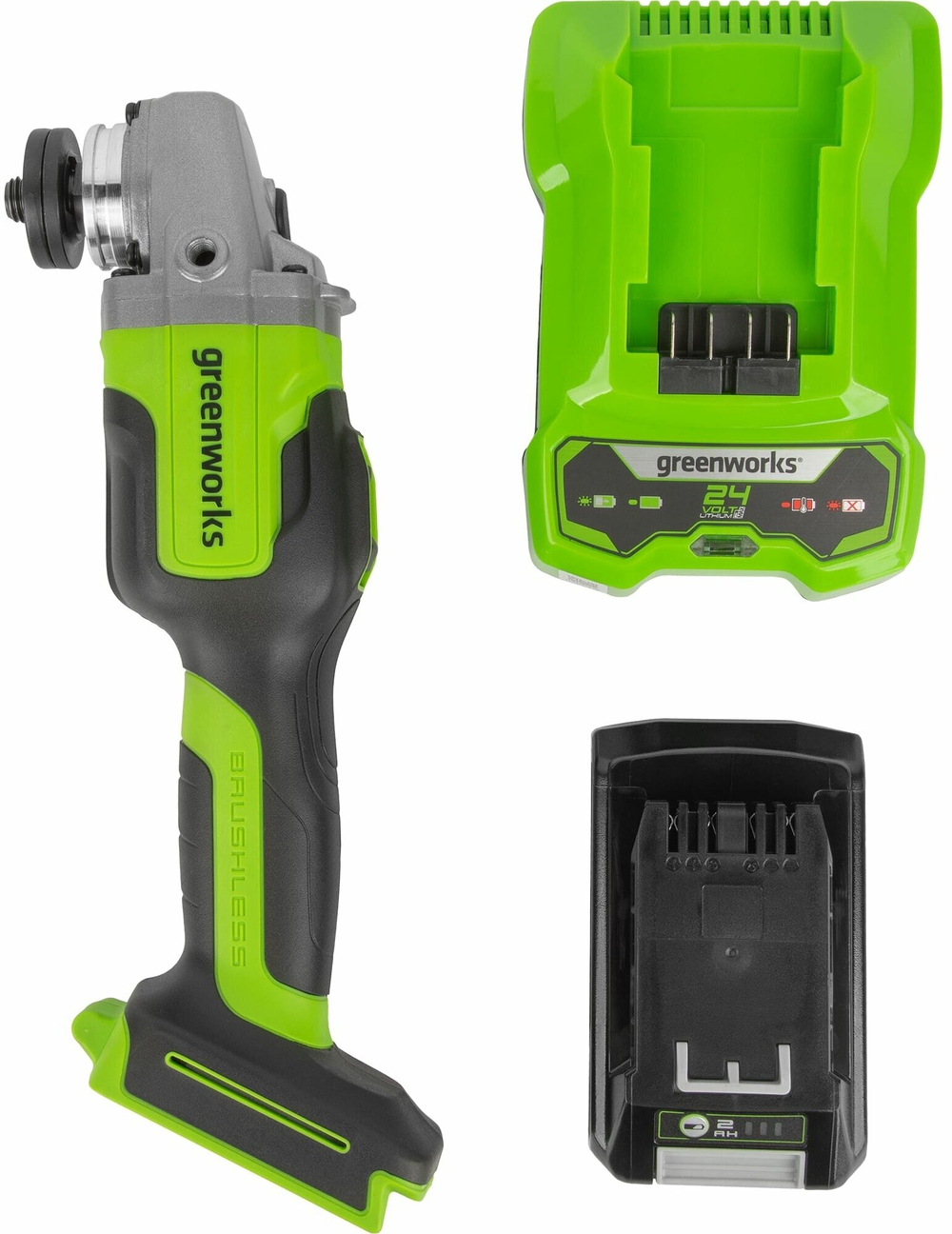 УШМ GREENWORKS GD24AGK2 в компл. с АКБ 2Ач. и ЗУ (3200207UA)
