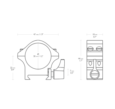 Кольца быстросъемные Hawke стальные на 30мм Weaver низкие (23105) винт/рычаг