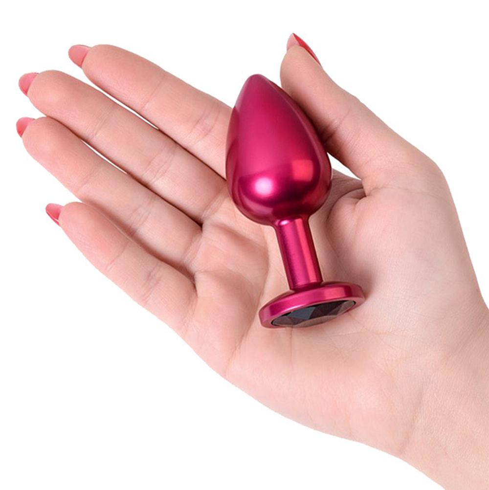 Красный анальный плаг 8,2см с кристаллом черного цвета ToyFa Metal 717008-95