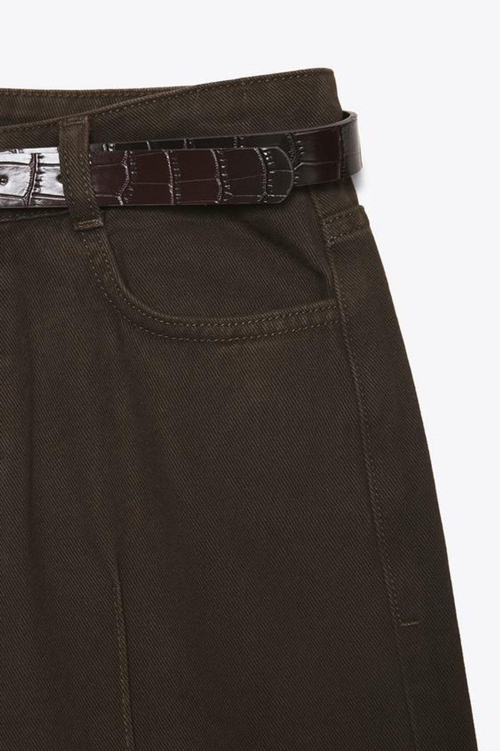 ZARA ДЖИНСЫ Z1975 С ШИРОКИМИ БРЮЧИНАМИ, ВЫСОКОЙ ПОСАДКОЙ И РЕМНЕМ, КОРИЧНЕВЫЙ