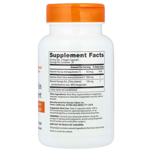 Doctor's Best, добавка для поддержки вен, 60 растительных капсул