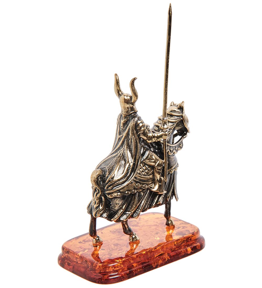 Народные промыслы AM-1275 Фигурка «Рыцарь на коне с копьем» (латунь, янтарь)