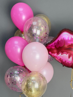 Шары воздушные на день рождения с гелием «Поцелуй» с фонтаном в розовых цветах, 13 шт