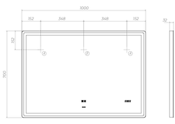 Зеркало Vigo Geometry Luxe 1000 (1000х700х32 мм) сенсорное с подсветкой (z.GEO.100.Luxe)