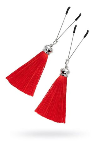 Зажимы на соски «Вилки» с красными кисточками из шелка (Цвет: красный)