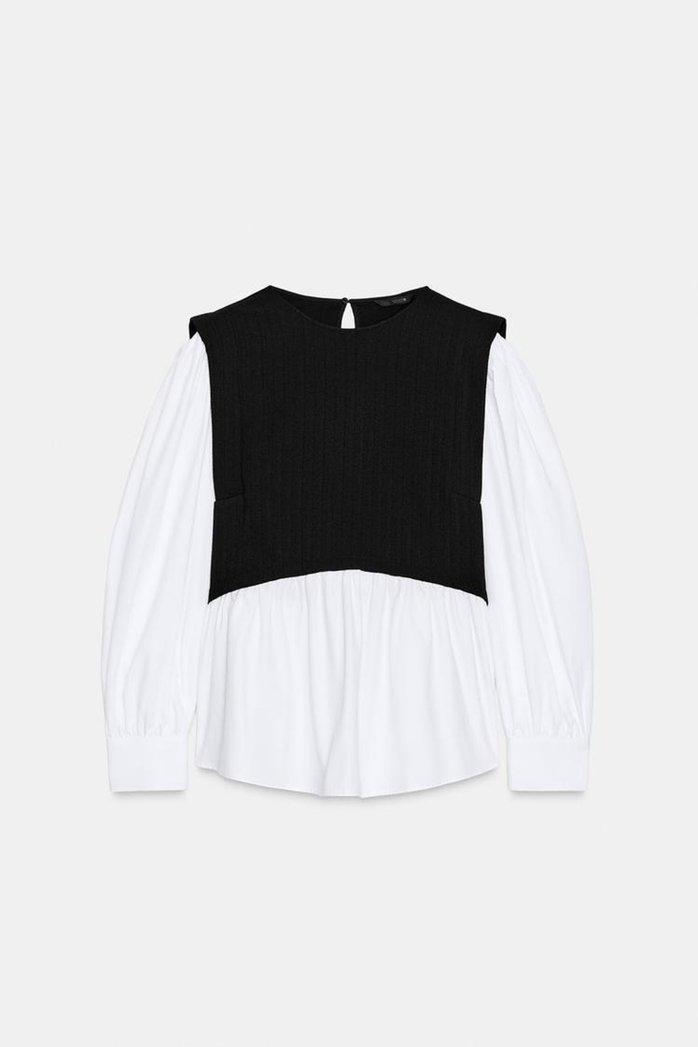 ZARA БЛУЗА ИЗ ПОПЛИНА С КОМБИНИРОВАННОЙ ТКАНЬЮ, ЧЕРНЫЙ