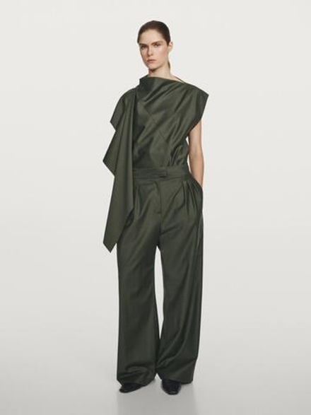Massimo Dutti Брюки из шерстяной смеси с вытачками - Studio, темно-зеленый