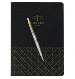 Подарочный набор: Шариковая ручка Parker Jotter Russia SE, цвет: St. Steel GT и Ежедневник  недатированный, чёрный