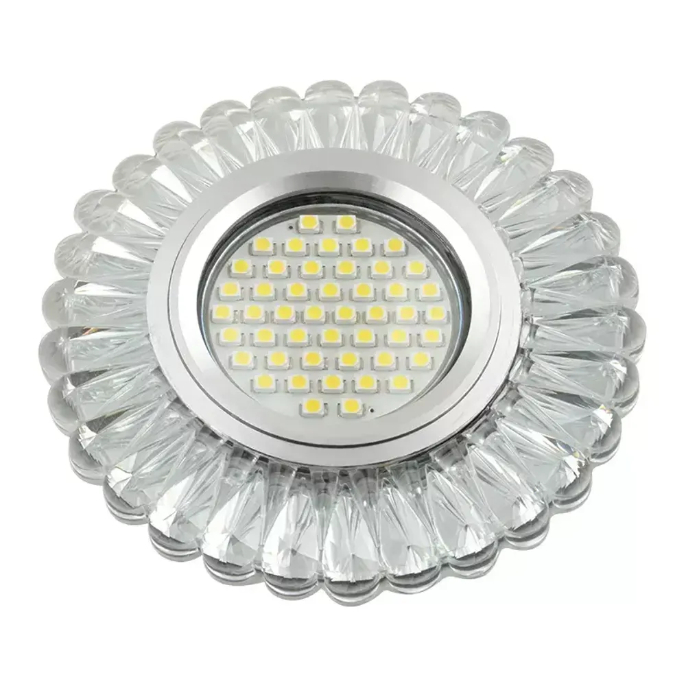 DLS-L145 GU5.3 GLASSY/CLEAR Светильник декоративный встраиваемый, серия Luciole. Без лампы, цоколь GU5.3. Доп. светодиодная подсветка 3Вт. Стекло. Зер