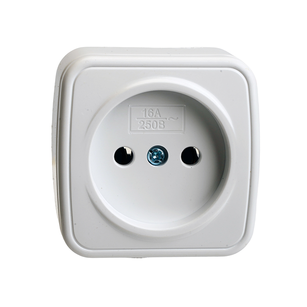 Розетка накладная 1-местная б/з STEKKER, PST10-501-20, пластик АВS, 250В, 16А, IP20, серия Basic, белый 50074