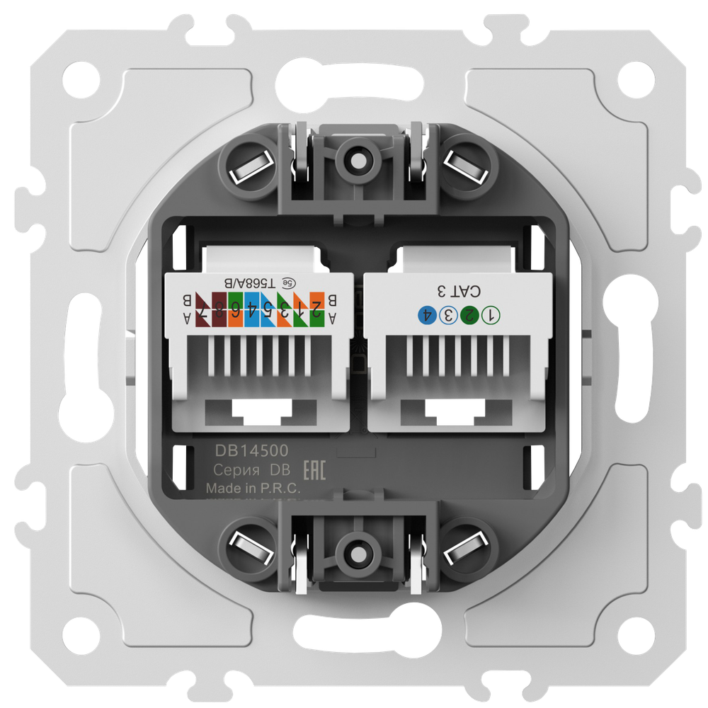Механизм розетки RJ11 + RJ45 (двойная) cat.3/5e/ClassE-4/8, серия DB