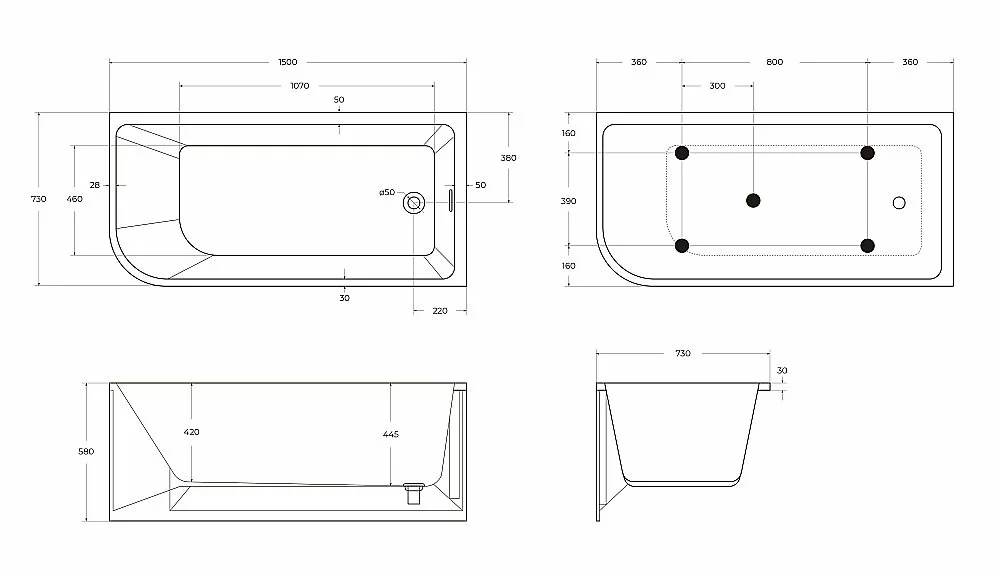 Ванна акриловая BelBagno BB712 150х73
