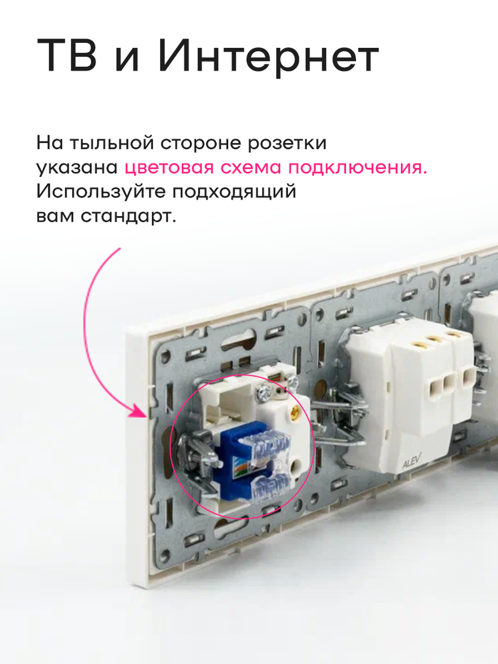 Розетка внутренняя тройная с ТВ и интернет белая
