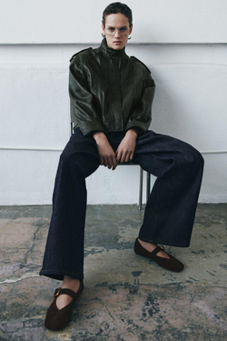 ZARA ЗАМШЕВЫЕ БАЛЕТКИ С ПРЯЖКОЙ, КОРИЧНЕВЫЙ