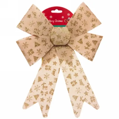 Бант на ёлку «Новогодний» 22*30 см, Бежевый