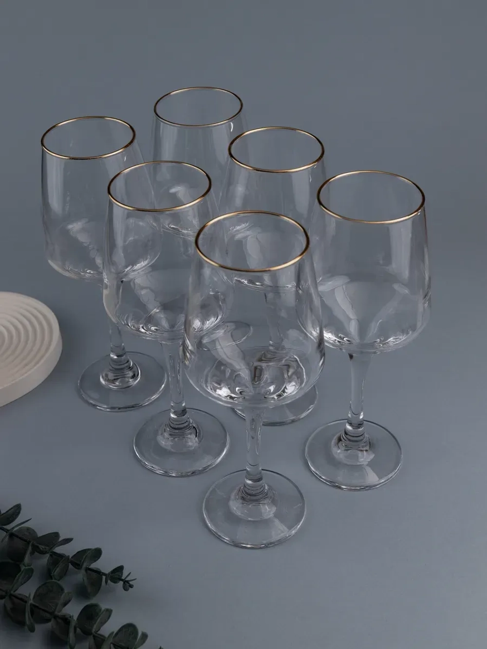 Набор бокалов для вина, 450 мл, 6 шт. с золотой каймой