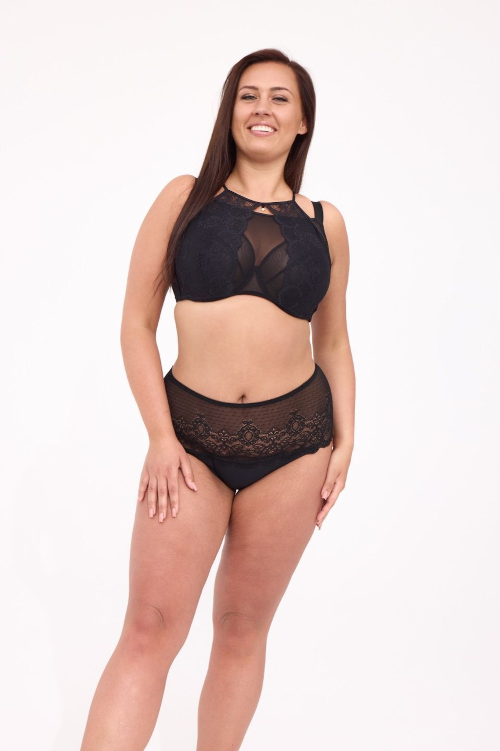 Бюстгальтер-топ с мягкими чашками +size и кружевом (Размер: 70K) (Цвет: черный)