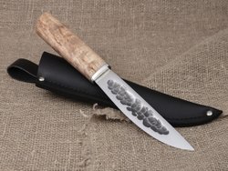 Якутский нож, сталь Х12МФ, рукоять карельская береза, кованый дол