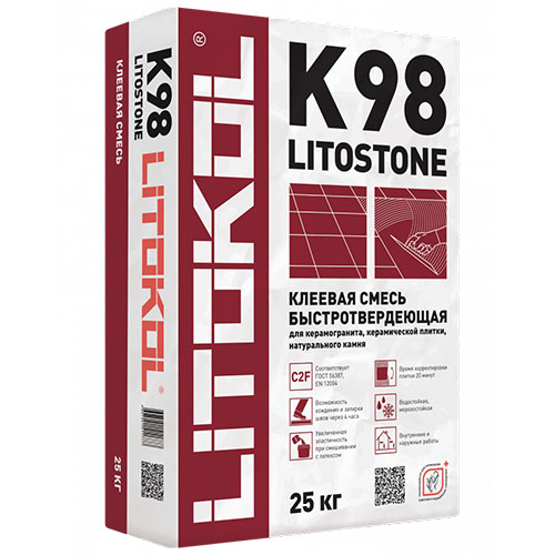 Клей для плитки Litokol Litostone K98 (C2F) серый, 25 кг