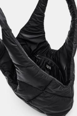 ZARA ШОПЕР С ЭФФЕКТОМ СТЕГАНОГО МАТЕРИАЛА, ЧЕРНЫЙ