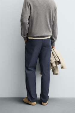 ZARA БРЮКИ RELAXED FIT СО СКЛАДКАМИ, СИНИЙ