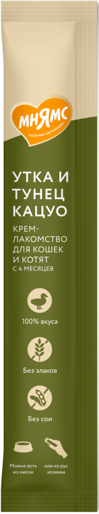 Мнямс Крем-лакомство для кошек с Уткой и Тунцом Кацуо 15г.
