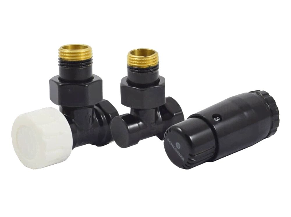 Комплект подключения SCHLOSSER STANDARD MINI 1/2quot; угловой, Ral 9005, с термоголовкой MINI М30х1,5