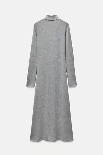 ZARA ПЛАТЬЕ МИДИ ИЗ МЯГКОЙ ТКАНИ, СЕРЫЙ С МЕЛАНЖЕВЫМ ЭФФЕКТОМ