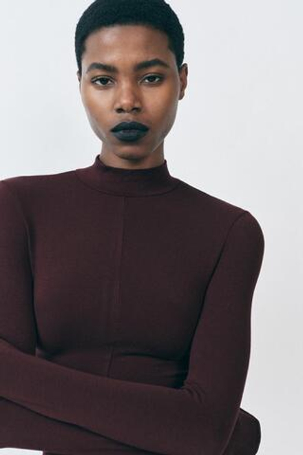 ZARA ЛОНГСЛИВ С ВОРОТНИКОМ-СТОЙКОЙ, ВИННЫЙ
