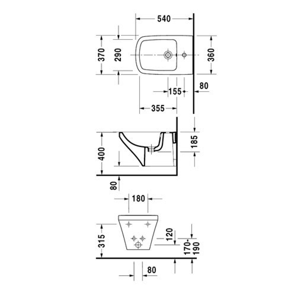 Биде подвесное Duravit DuraStyle 2282150000 схема