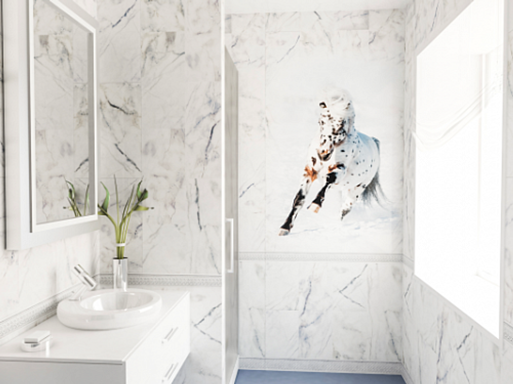 Панель ПВХ фотопечать 3D Panda Белый мрамор 2700х250 мм