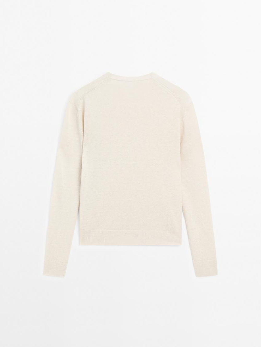 Massimo Dutti Свитер из тонкой 100% льняной ткани, песочный