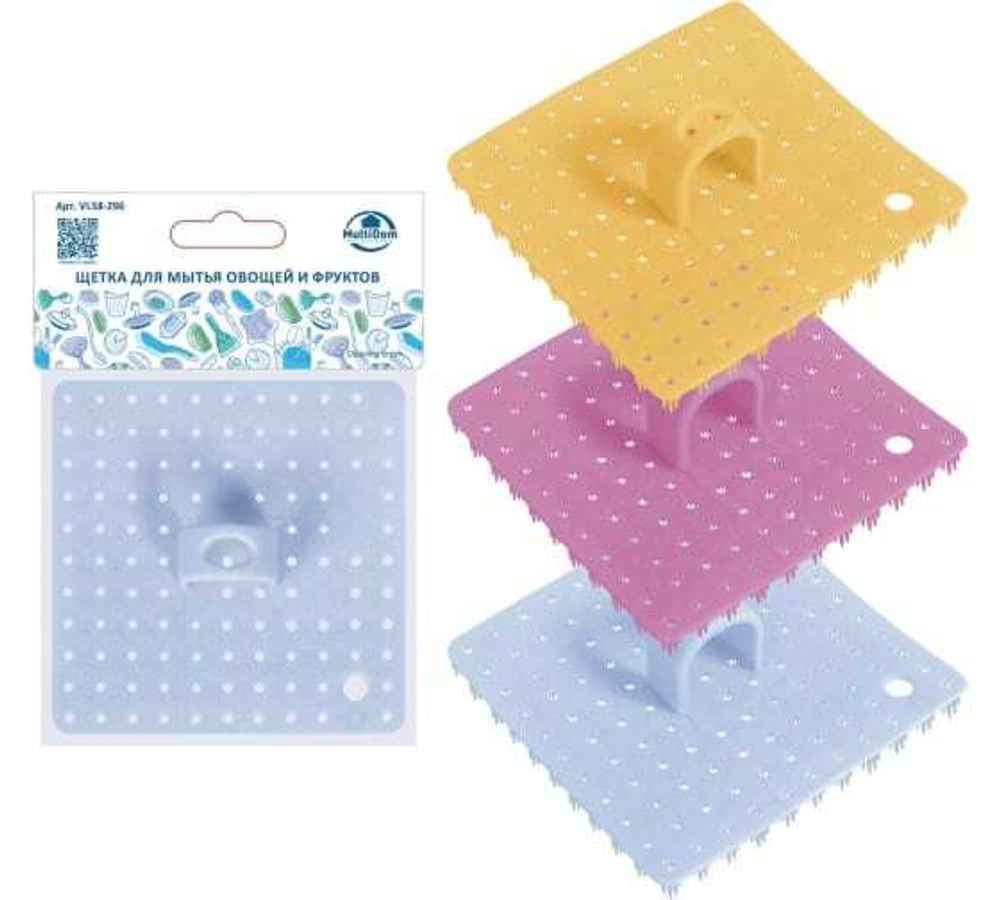 VL58-296 Щетка для мытья овощей и фруктов МУЛЬТИДОМ 10x10 см, 3 цвета