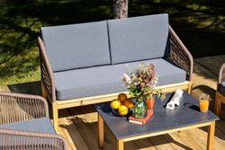 "Канны" лаунж-зона 4-местная из роупа со столиком "Канны" (серый гранит), основание дуб, роуп коричневый