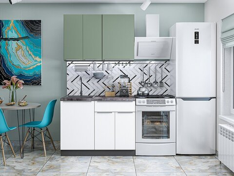 Прямая модульная кухня Фьюжн-05 Silky Mint/Silky White - Graphite 2140*1100*600