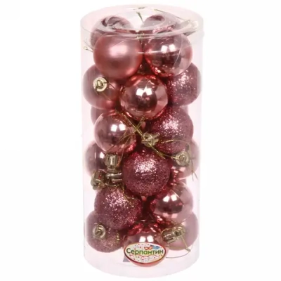 Новогодние шары 4 см (набор 24 шт) «Микс фактур», розовое золото